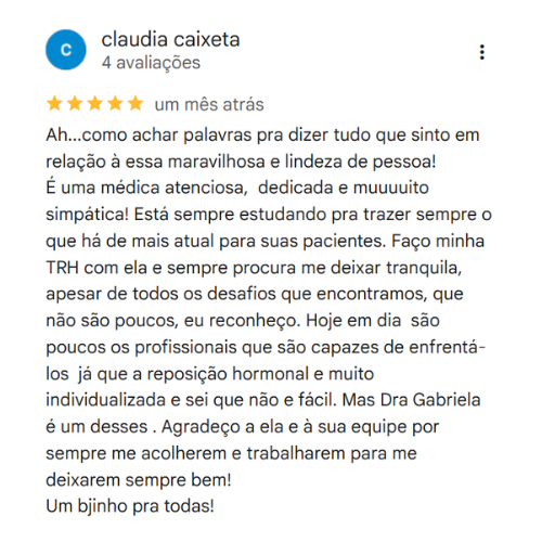 Depoimento Google do consultório da Dra. Gabriela Laboissiere