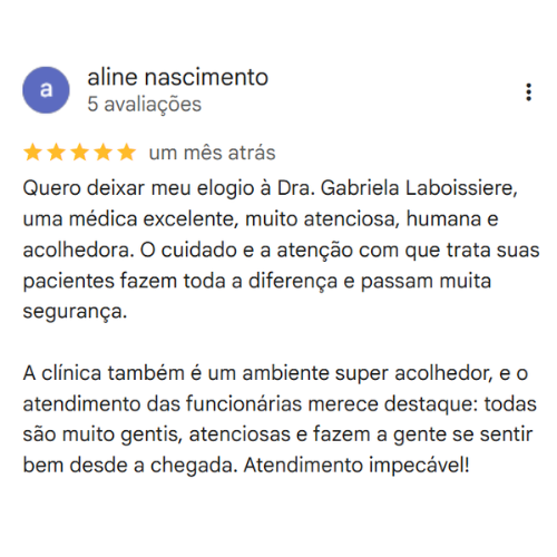 Depoimento Google do consultório da Dra. Gabriela Laboissiere